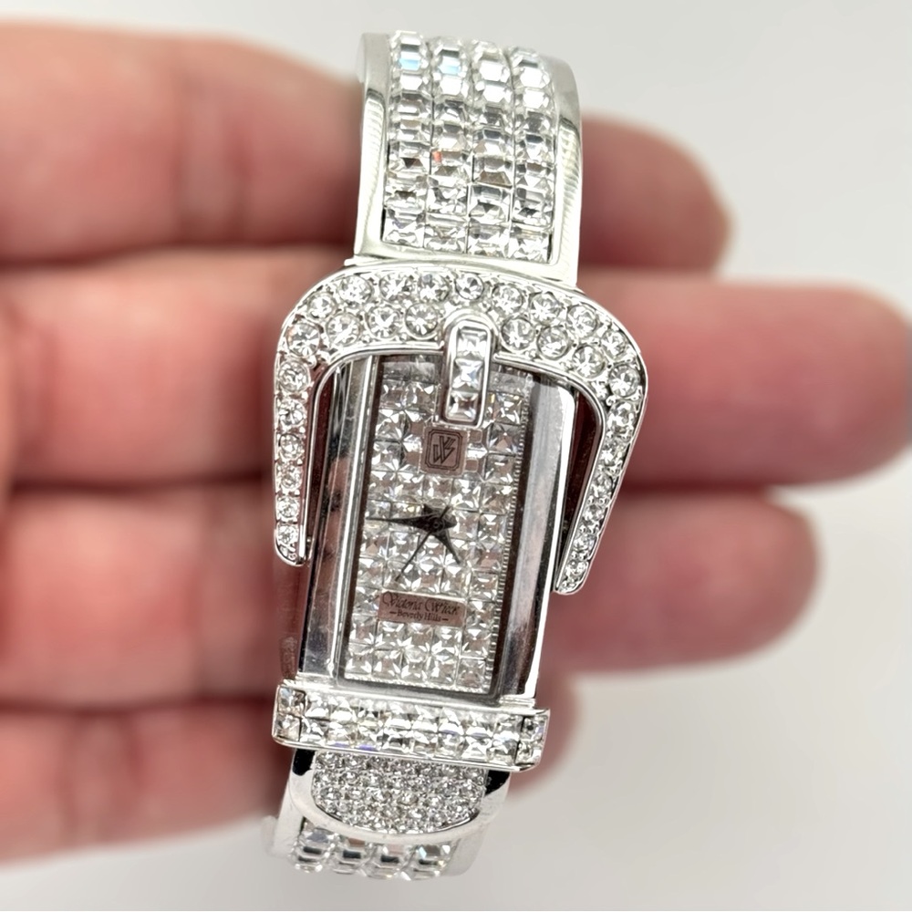 Women's Victoria Wieck Silver Crystal-Studded clasp/bangle hinge style watch